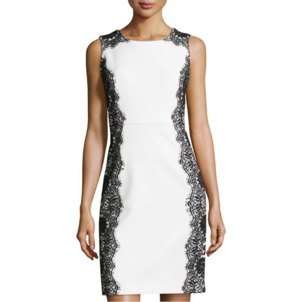 BNWT Chetta B Ivory Sheath Dress with Lace Trim